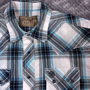 Wrangler Retro Men's Blue Plaid Shirt Pearl Snap